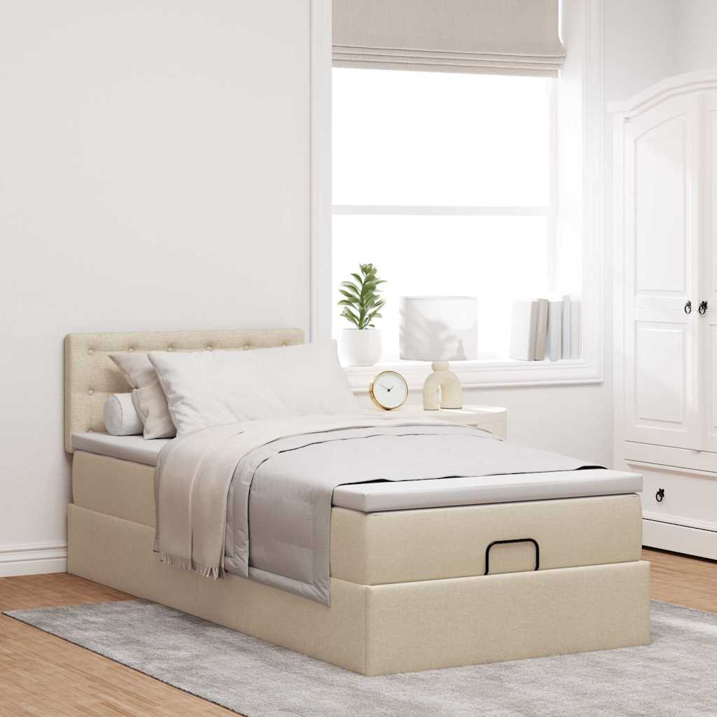 vidaXL Ottoman bed met matras 80x200cm stof crèmekleurig afbeelding
