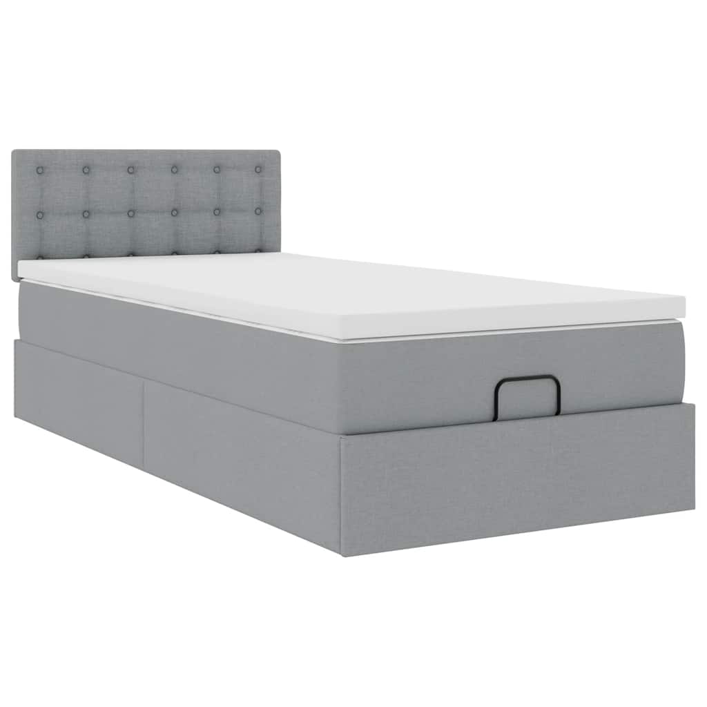 vidaXL Ottoman bed met matras 90x190cm stof lichtgrijs grijs, foto 4