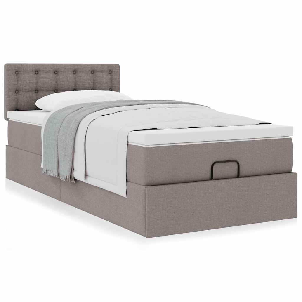 Ottoman-Bett mit Matratze Taupe 90×190 cm Stoff