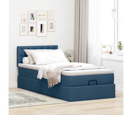 vidaXL Cadre de lit ottoman avec matelas bleu 90x190 cm tissu