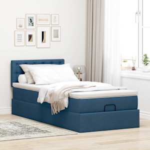 vidaXL Cadre de lit ottoman avec matelas bleu 90x190 cm tissu