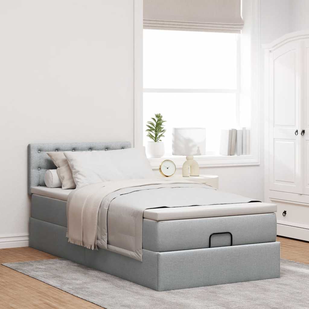 vidaXL Bed met matras 90x200 cm stof lichtgrijs grijs, foto 2