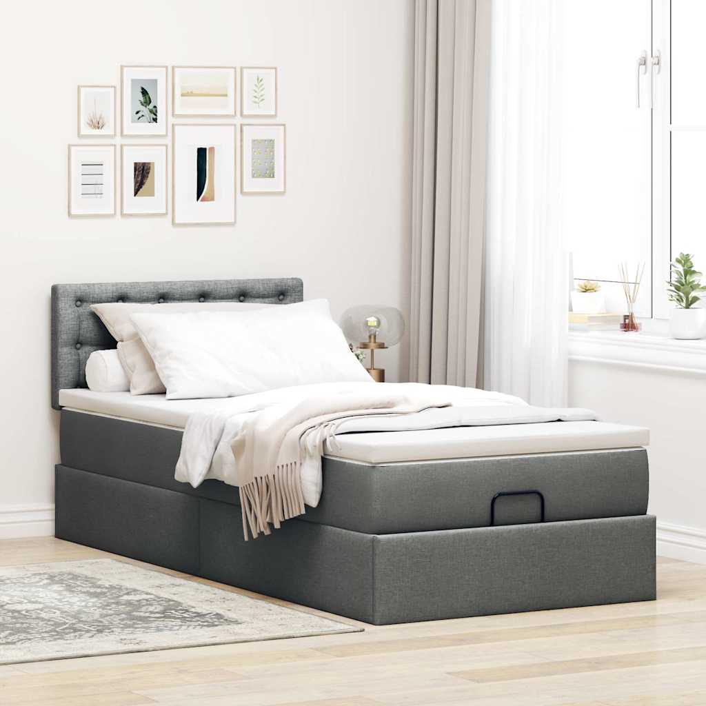 vidaXL Bed met matras 90x200 cm stof donkergrijs afbeelding