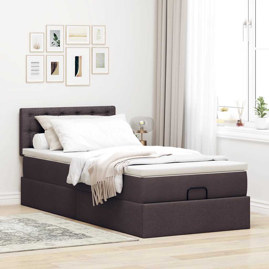 vidaXL Bed met matras 90x200 cm stof donkerbruin afbeelding