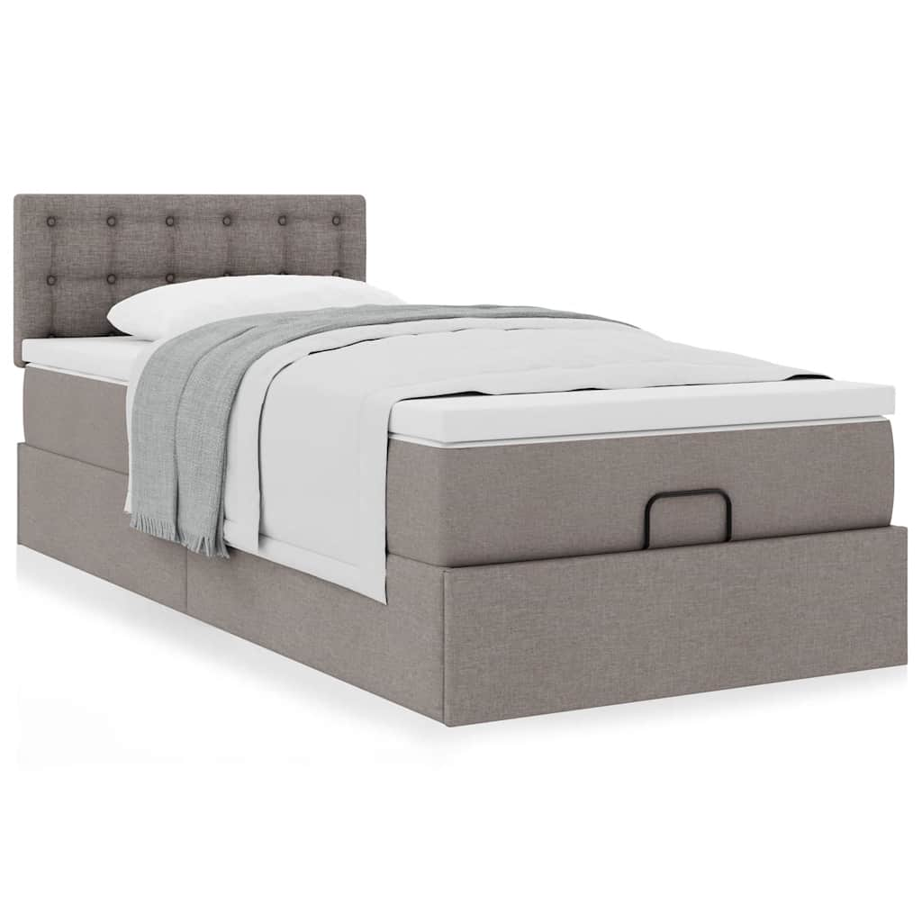 Ottoman-Bett mit Matratze Taupe 90×200 cm Stoff