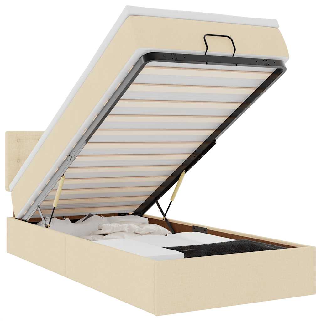 vidaXL Bed met matras 90x200 cm stof crèmekleurig, foto 3