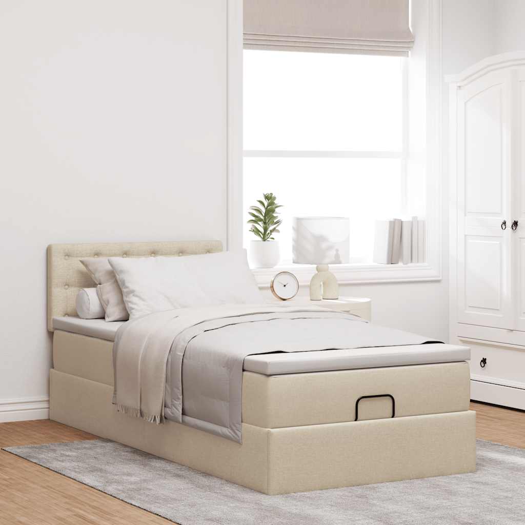 vidaXL Bed met matras 90x200 cm stof crèmekleurig, foto 2