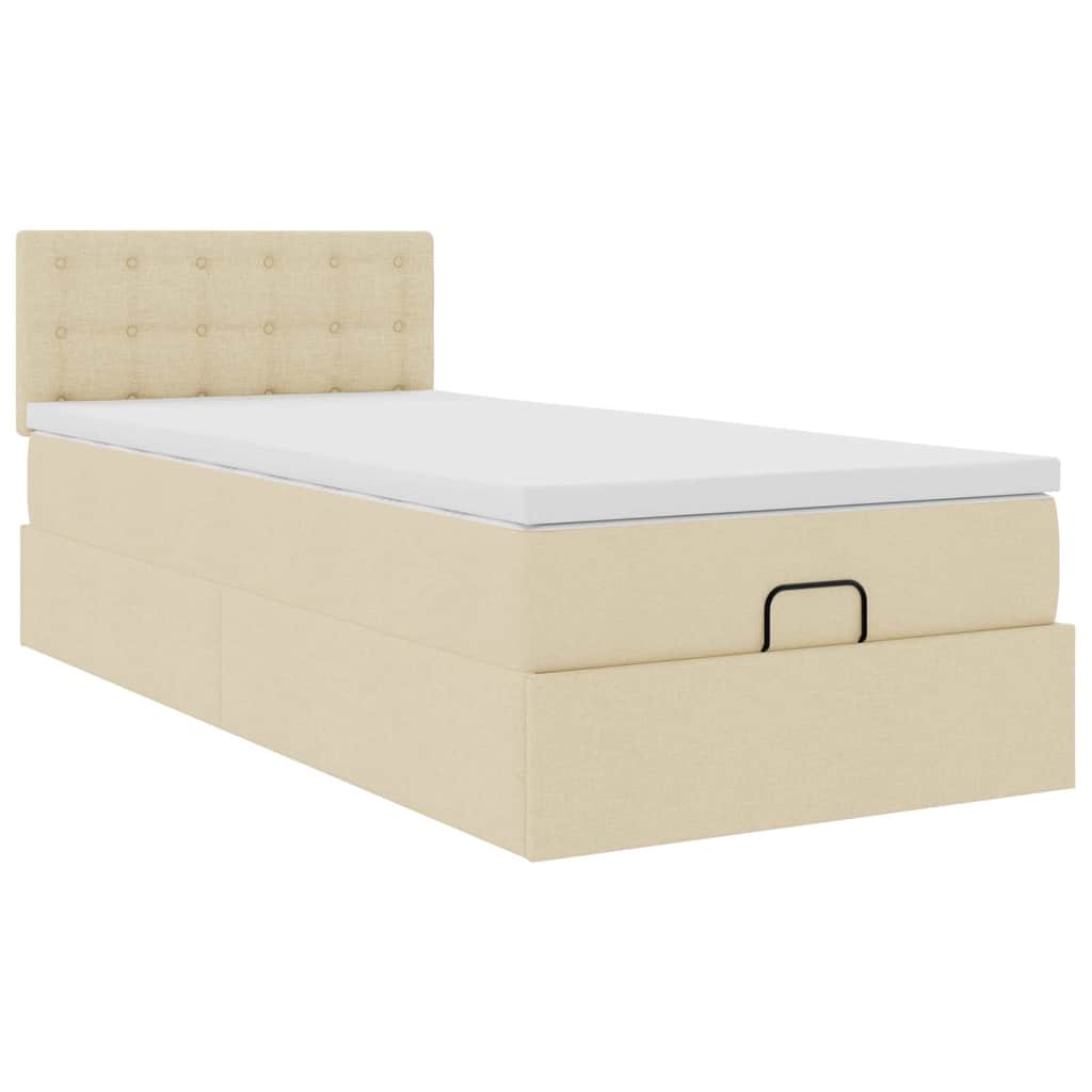 vidaXL Bed met matras 90x200 cm stof crèmekleurig, foto 4