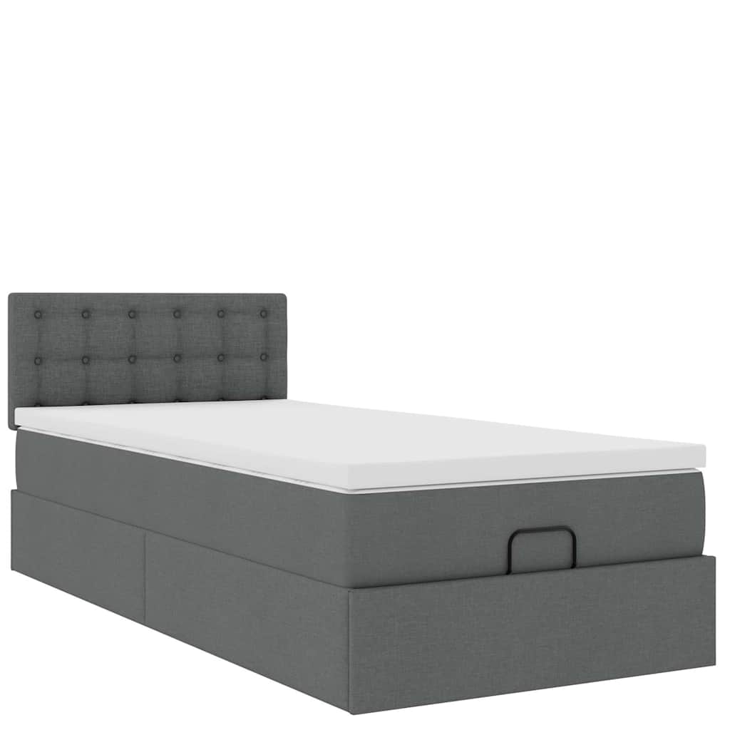 vidaXL Ottoman bed met matras 100x200cm stof donkergrijs grijs, foto 2