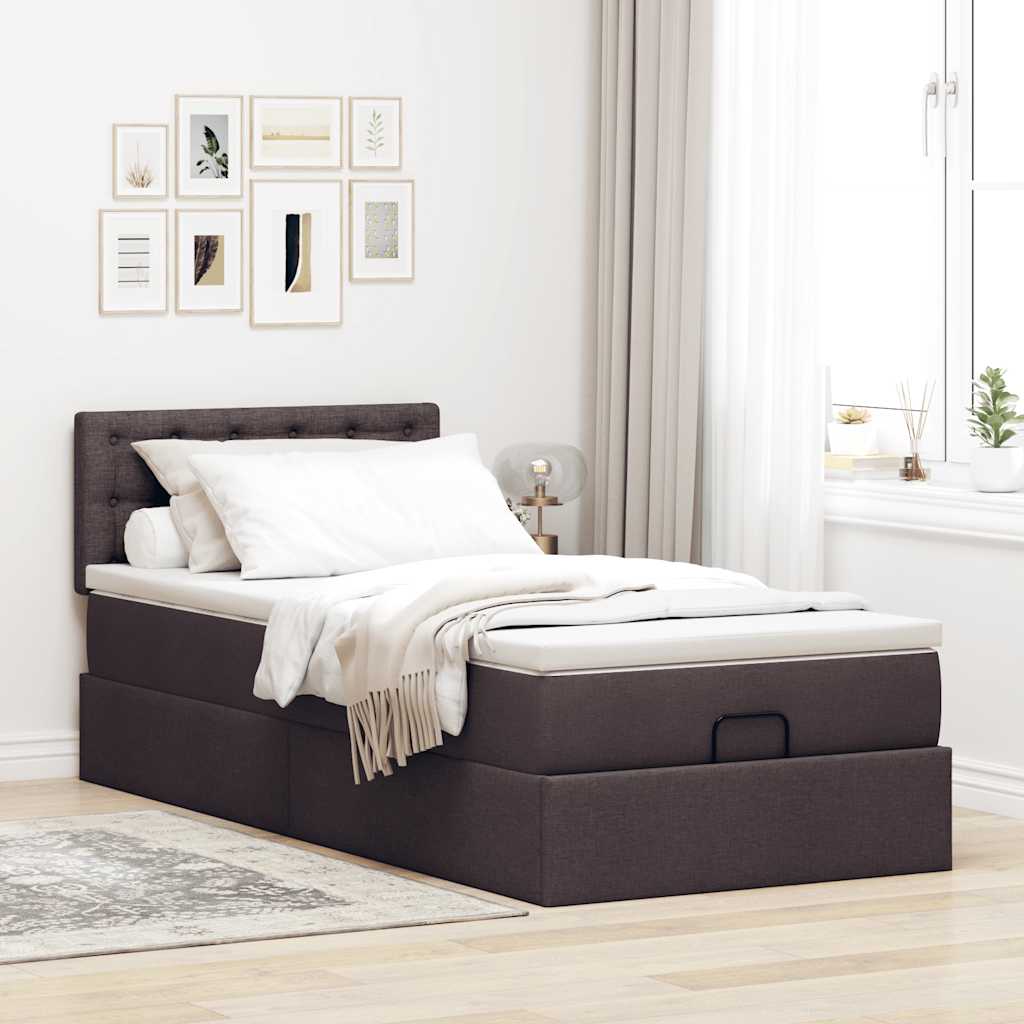 vidaXL Bed met matras 100x200 cm stof donkerbruin afbeelding
