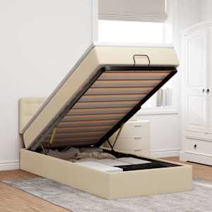 Otomanska postelja z vzmetnico krem 100x200 cm blago