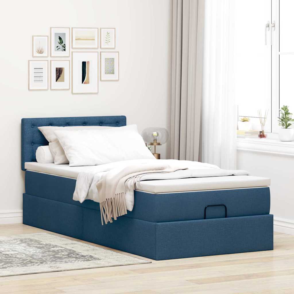 vidaXL Bed met matras 100x200 cm stof blauw afbeelding