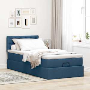 Osmanský postel s matrací modrá 100x200 cm textil - obrázek 3