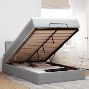 Otomanska postelja z vzmetnico siv 120x190 cm blago