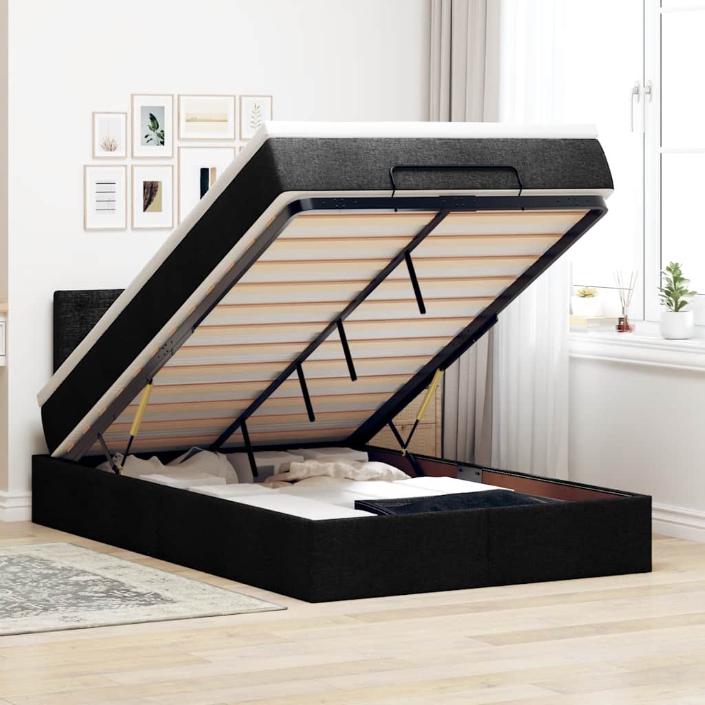 vidaXL Pat otoman cu saltea negru 120x190 cm stofa