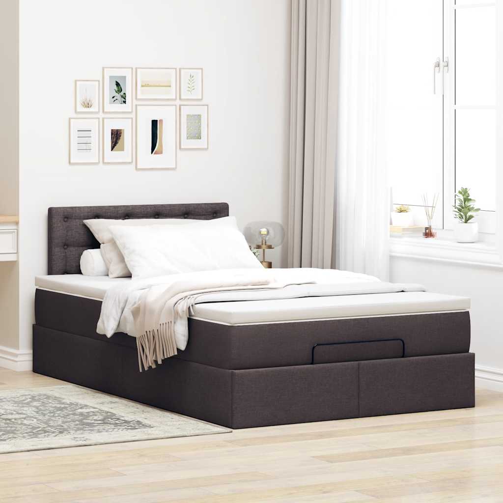 vidaXL Ottoman bed met matras 120x190 cm stof donkerbruin afbeelding