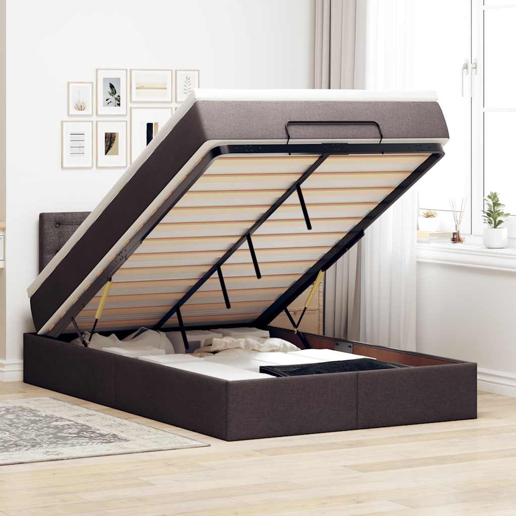 vidaXL Ottoman bed met matras 120x190 cm stof donkerbruin bruin