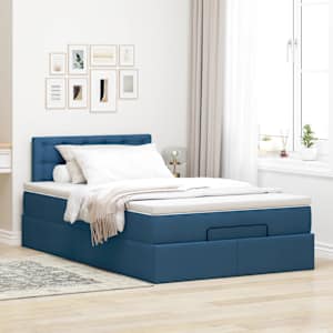 Osmanský rám postele s matrací modrá 120x190cm textil - obrázek 3