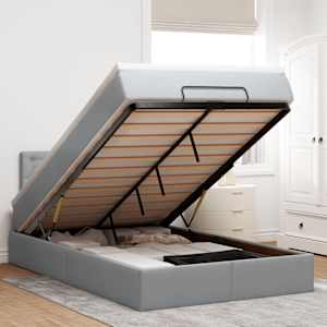 Otomanska postelja z vzmetnico siv 120x200 cm blago