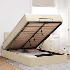 Otomanski posteljni okvir z vzmetnico krem 120x200 cm blago