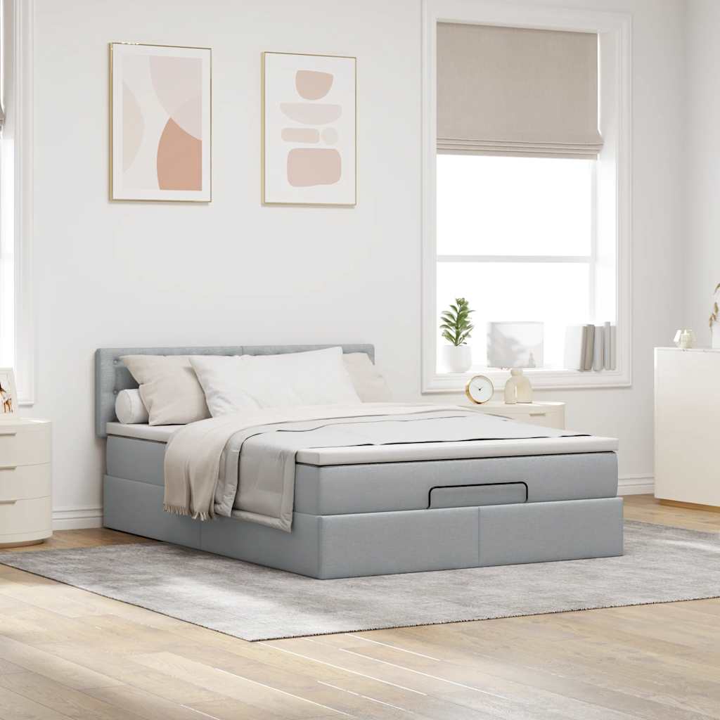 vidaXL Bed met matras 140x190 cm stof lichtgrijs grijs, foto 2