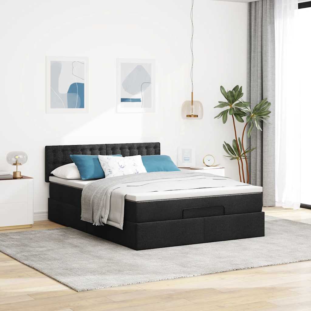 vidaXL Bed met matras 140x190 cm stof zwart afbeelding