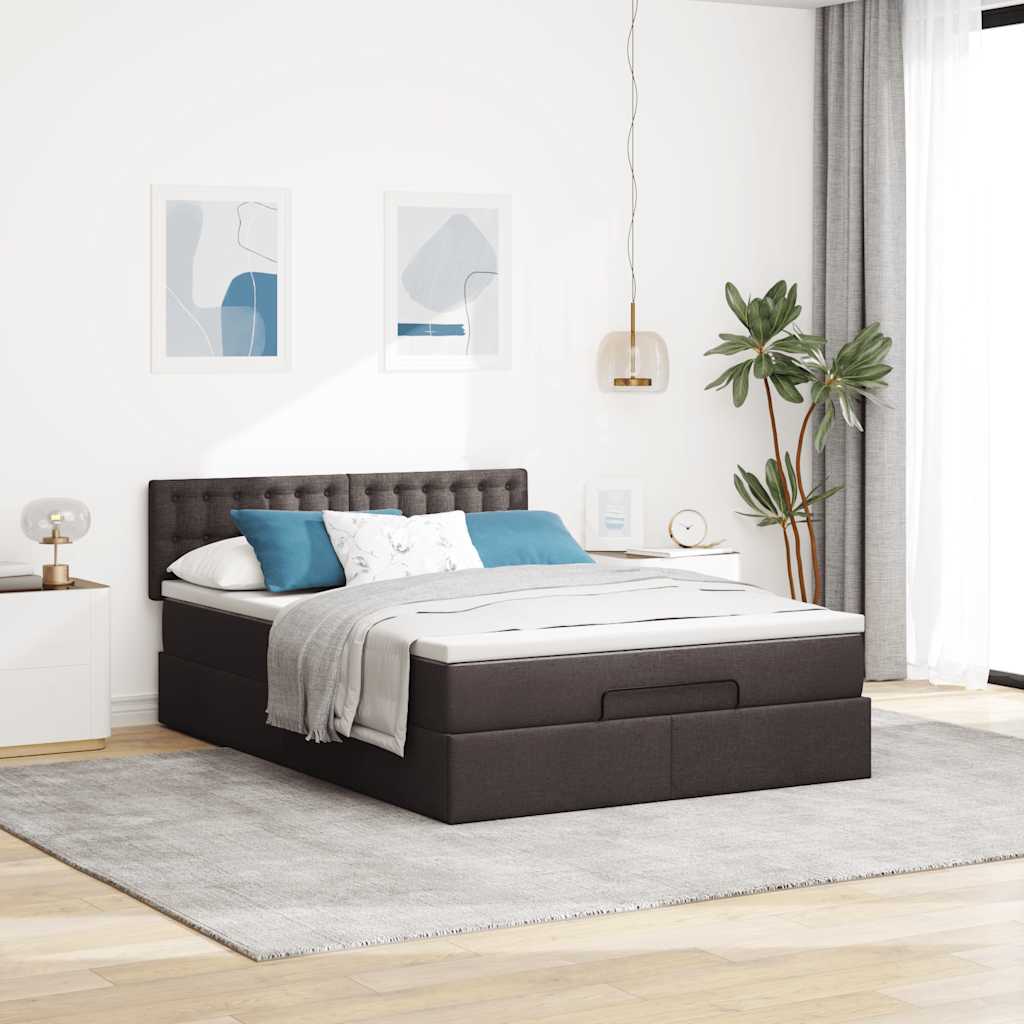 vidaXL Bed met matras 140x190 cm stof donkerbruin afbeelding