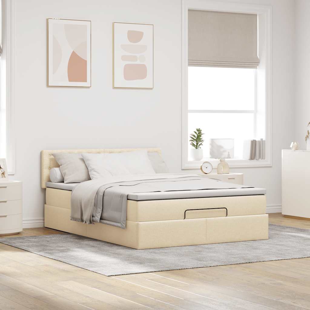 vidaXL Bed met matras 140x190 cm stof crèmekleurig, foto 2