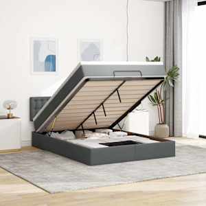 Otomanska postelja z vzmetnico siv 140x200 cm blago