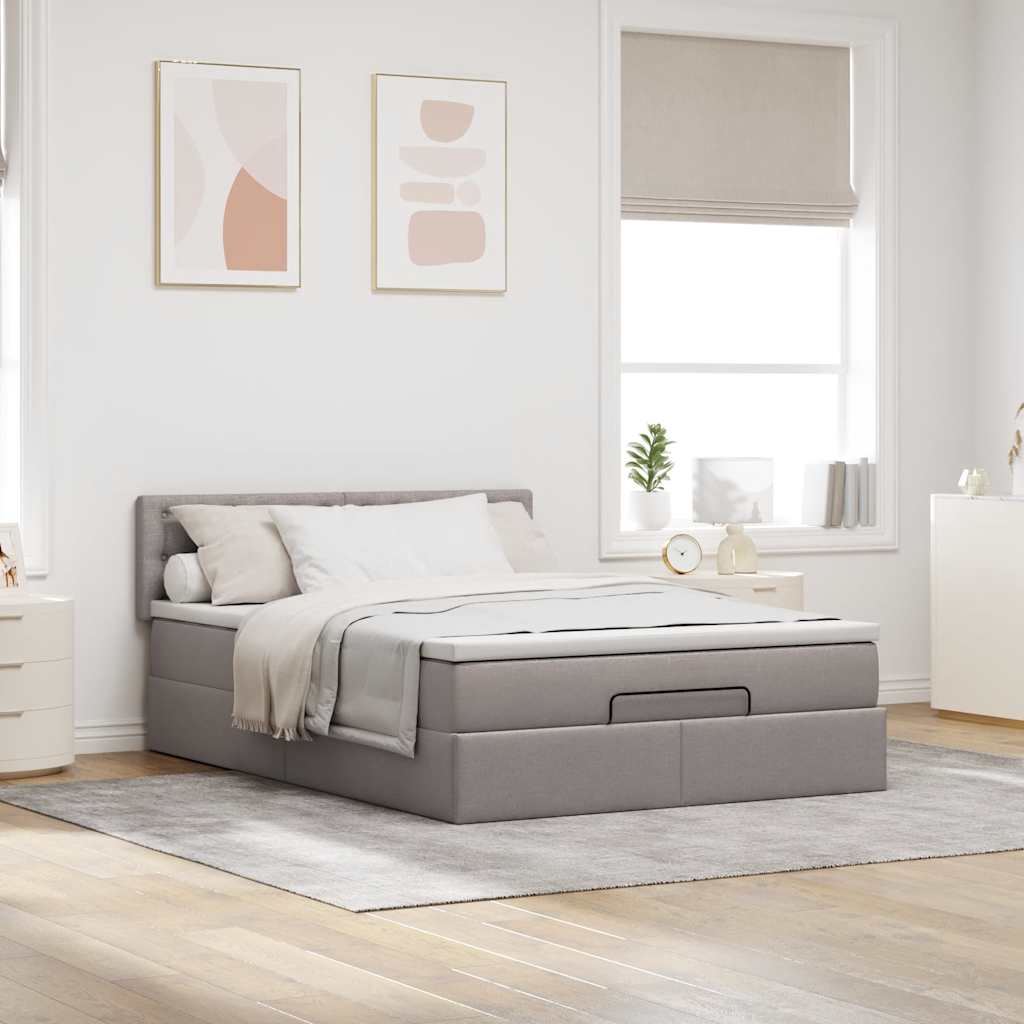 vidaXL Bed met matras 140x200 cm stof taupe, foto 2