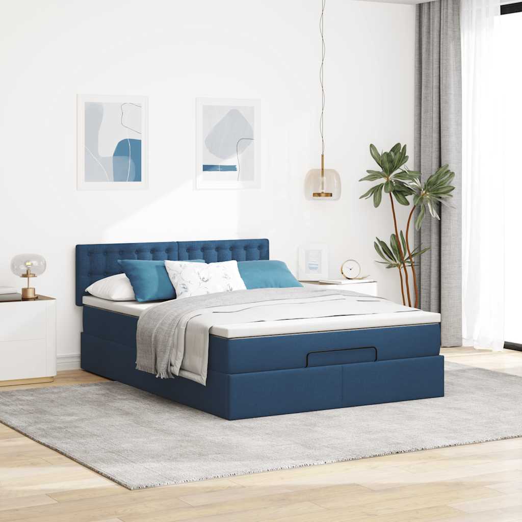 vidaXL Ottoman bed met matras 140x200cm stof blauw afbeelding