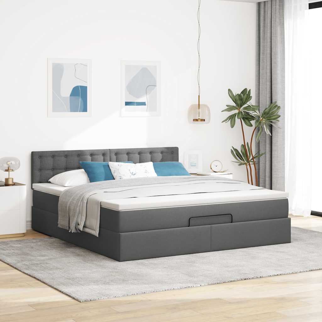 vidaXL Ottomán ágykeret matraccal sötét szürke 160x200 cm szövet