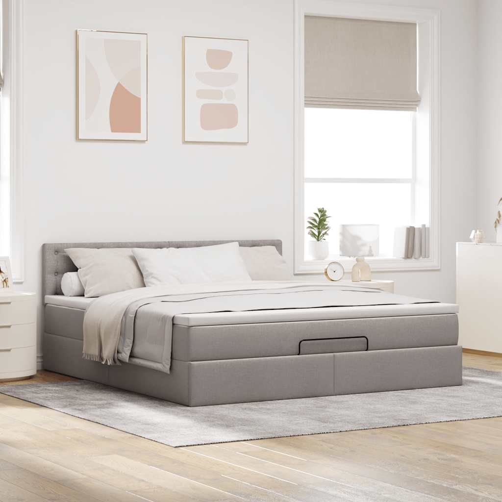 vidaXL Ottoman bed met matras 160x200cm stof taupe afbeelding