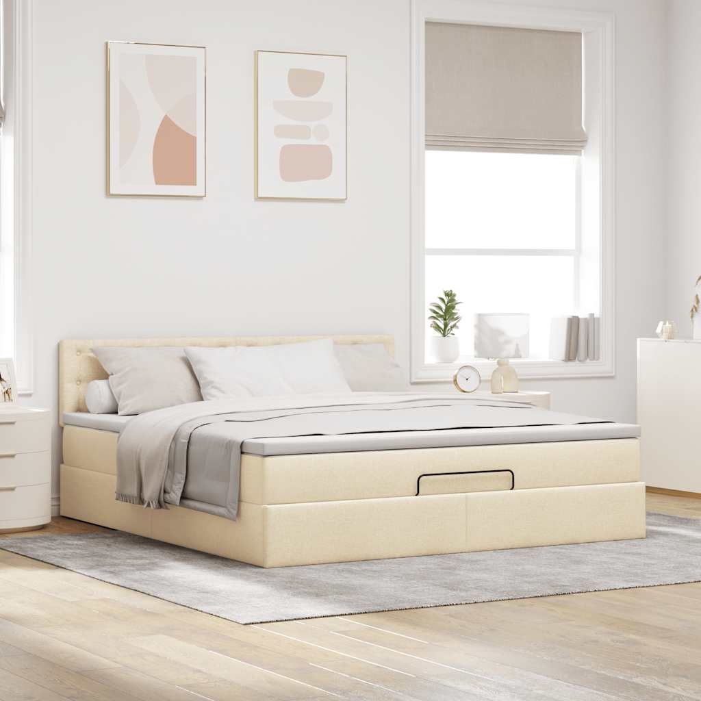 vidaXL Ottoman bed met matras 160x200cm stof crèmekleurig afbeelding