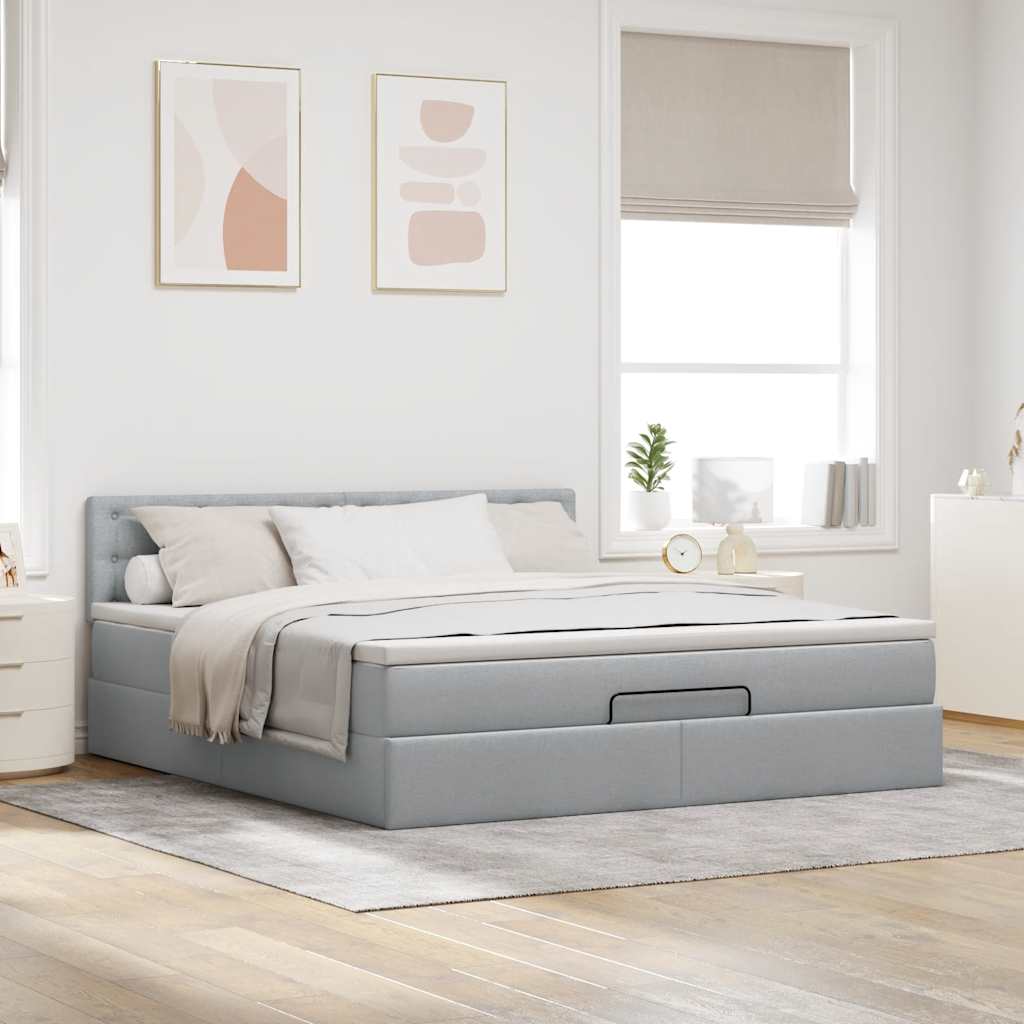 vidaXL Ottoman bed met matras 180x200cm stof lichtgrijs afbeelding