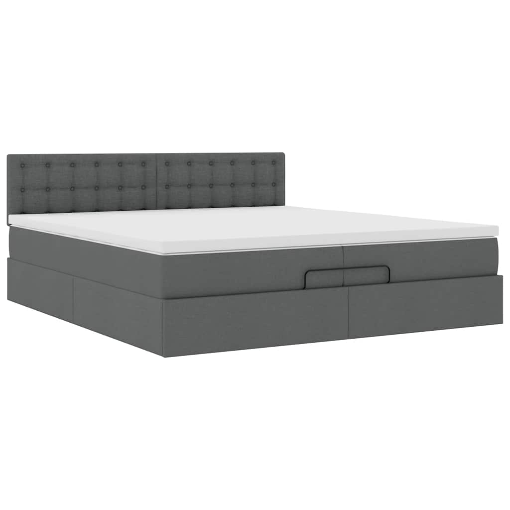 vidaXL Ottoman bed met matras 200x200 cm stof donkergrijs grijs, foto 4
