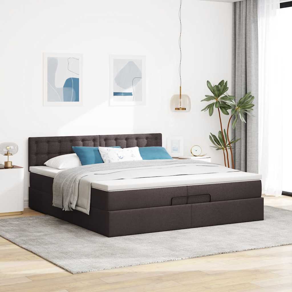 vidaXL Ottoman bed met matras 200x200 cm stof donkerbruin afbeelding