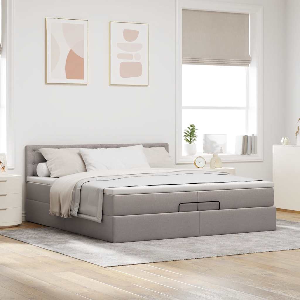 vidaXL Ottoman bed met matras 200x200 cm stof taupe afbeelding