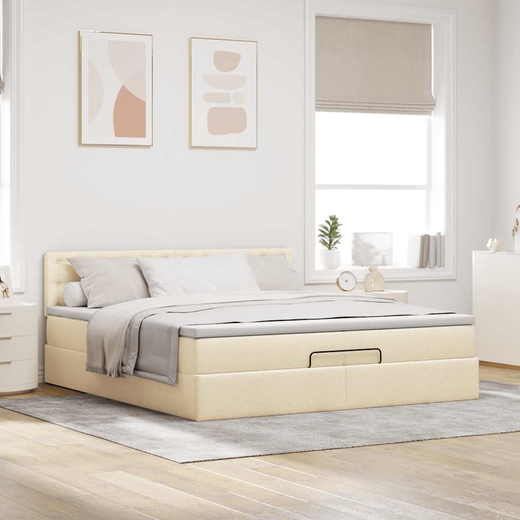 vidaXL Ottoman bed met matras 200x200 cm stof crèmekleurig, foto 2