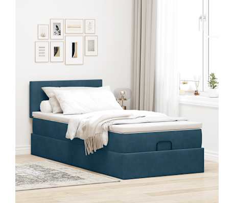 vidaXL Cadre de lit ottoman avec matelas bleu fonc&eacute; 80x200 cm velours