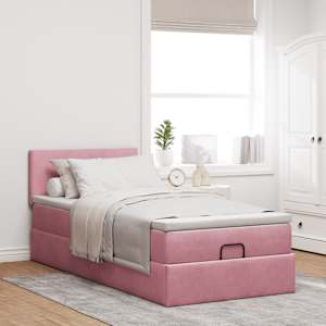Osmanský rám postele s matrací růžová 80x200cm samet - obrázek 3