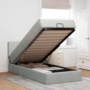 Otomanski posteljni okvir z vzmetnico siv 90x190 cm žamet