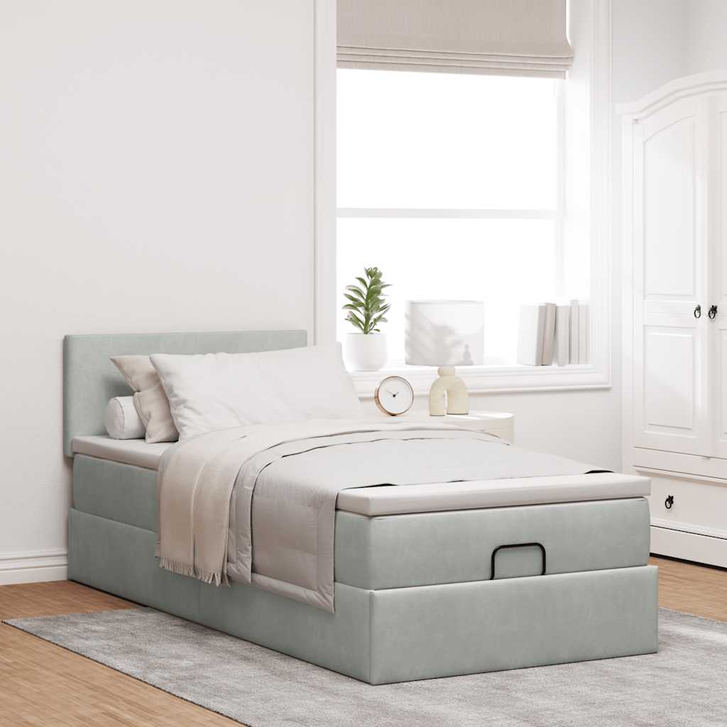 vidaXL Ottoman bed met matras 90x200cm fluweel lichtgrijs afbeelding