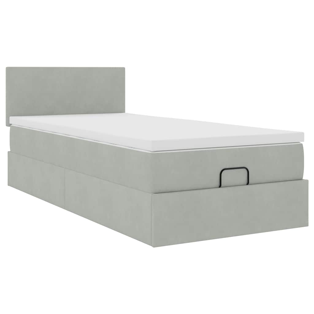 vidaXL Ottoman bed met matras 90x200cm fluweel lichtgrijs grijs, foto 4