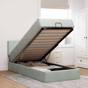 Otomanski posteljni okvir z vzmetnico siv 90x200 cm žamet