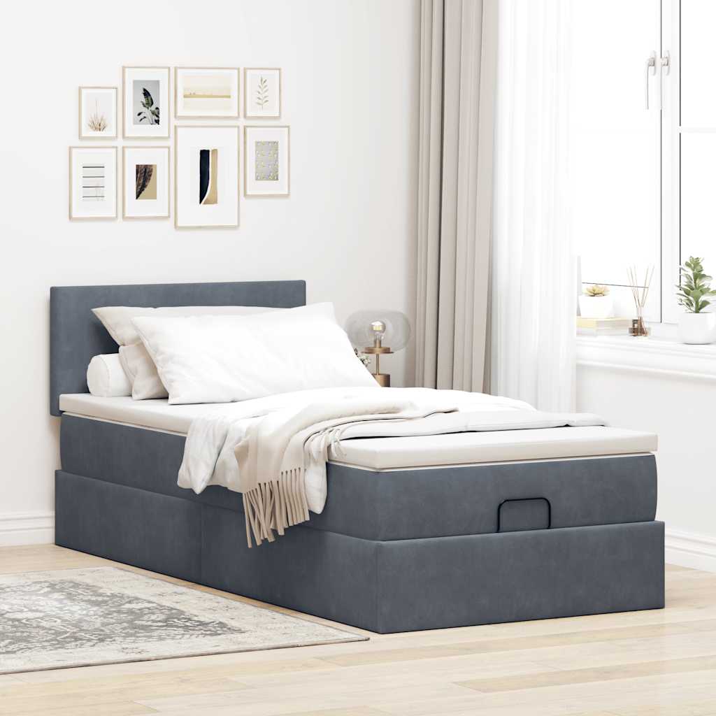 vidaXL Ottoman bed met matras 90x200cm fluweel donkergrijs afbeelding