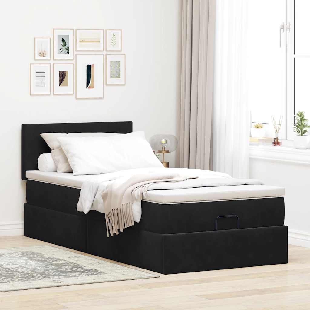 vidaXL Ottoman bed met matras 90x200cm fluweel zwart afbeelding