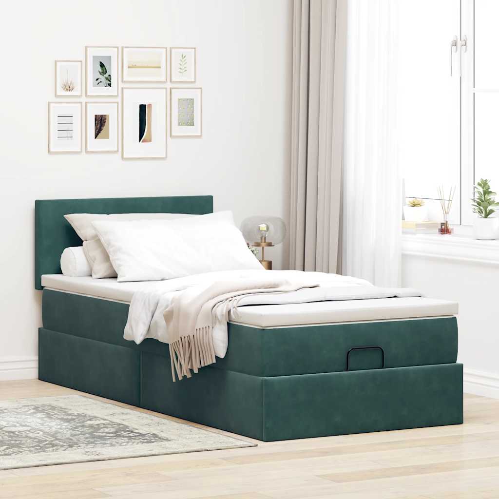 Thumbnail - vidaXL Ottoman-Bett mit Matratze Dunkelgrün 90x200 cm Samt