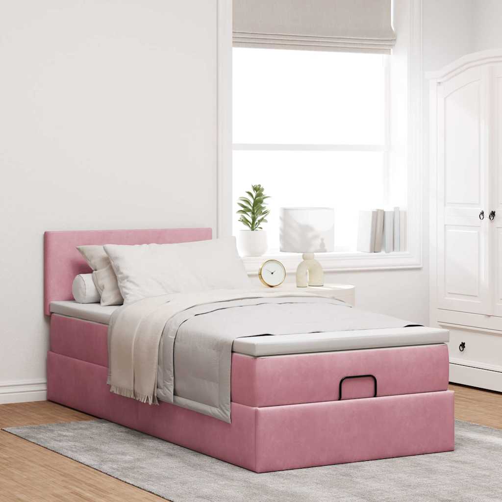 vidaXL Ottoman bed met matras 90x200cm fluweel roze afbeelding