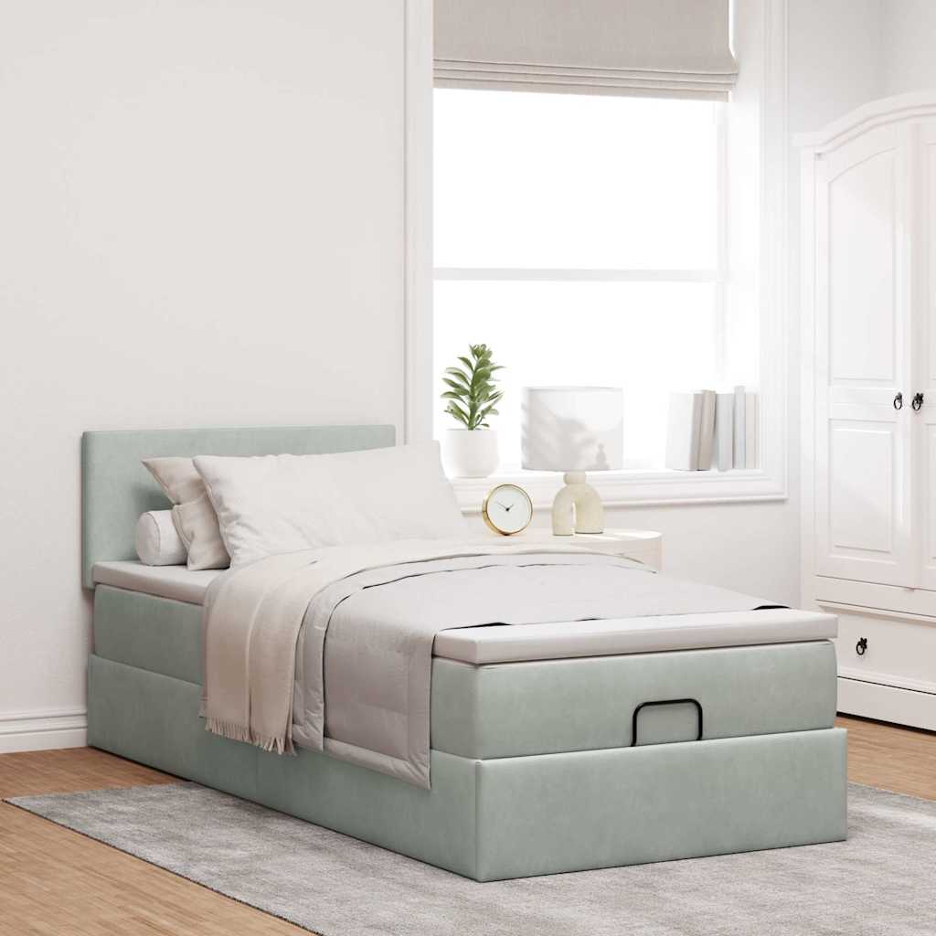 vidaXL Ottoman bed met matras 100x200 cm fluweel lichtgrijs afbeelding